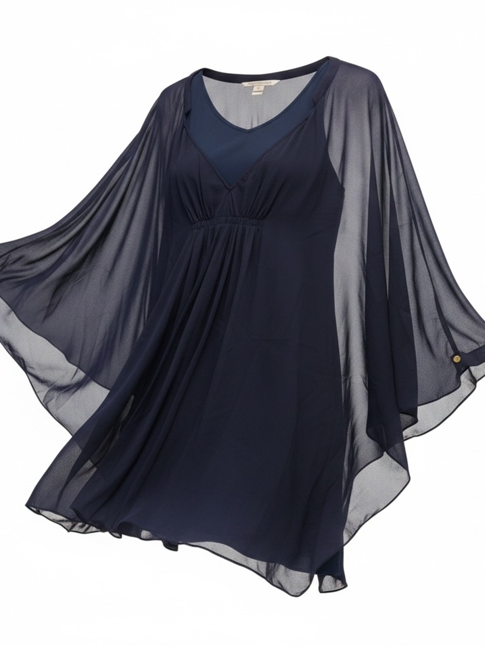 Diane von Furstenberg DVF Navy Chiffon Draped Dress Size 12 Flowy Sleeve